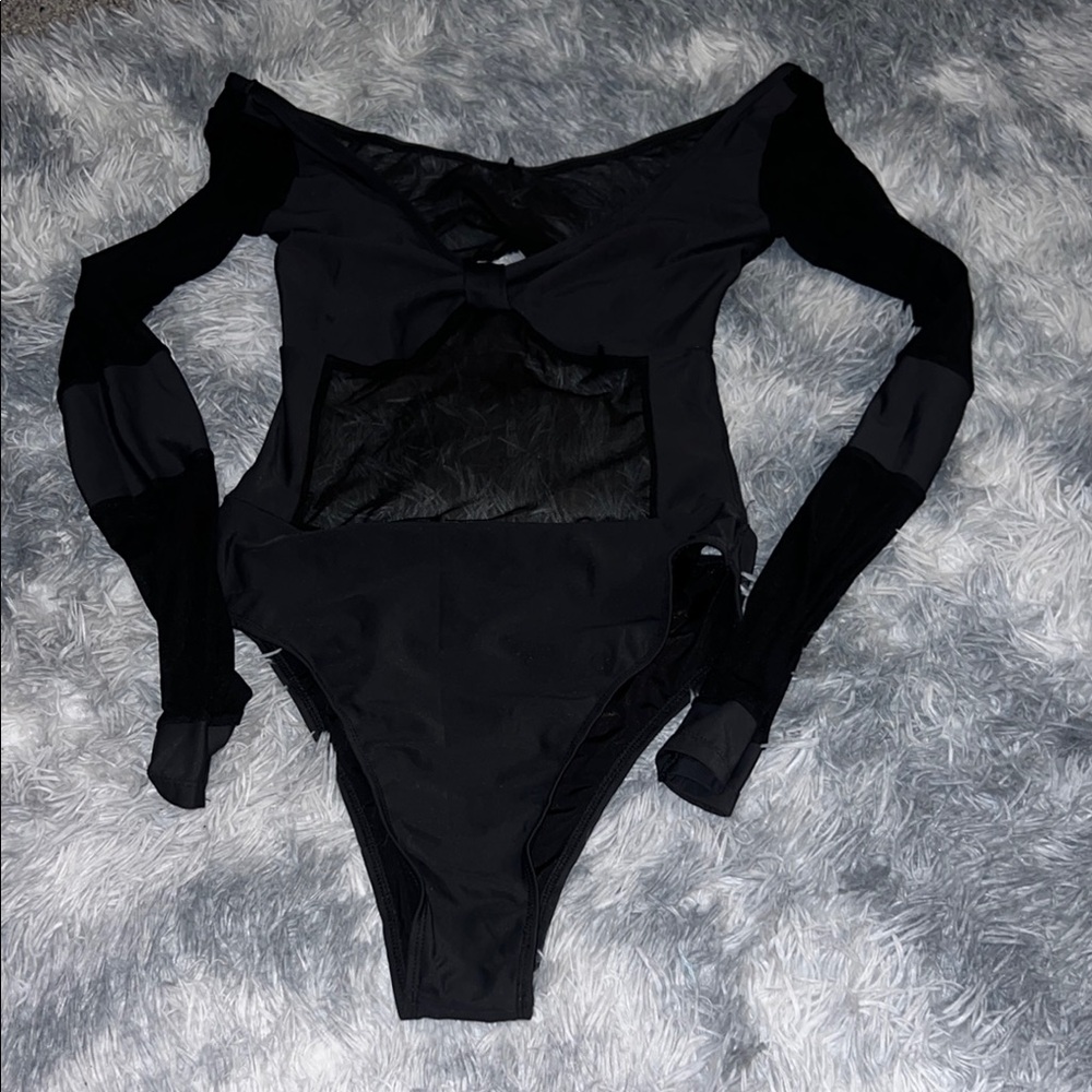 Black Long Sleeve One Piece Swimsuit